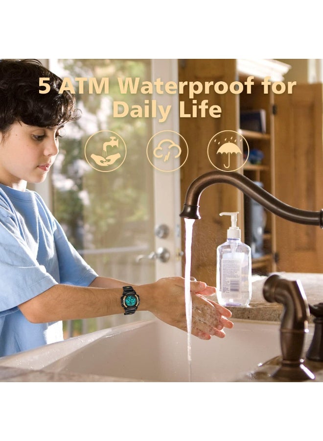 ساعة أطفال، ساعة للأولاد من عمر 3 إلى 15 سنة، ساعة رياضية رقمية متعددة الوظائف، كرونوغراف، مقاومة للماء حتى عمق 50 مترًا، مزودة بمنبه وتقويم، مع سوار سيليكون، هدية مثالية للأطفال. - Image 5